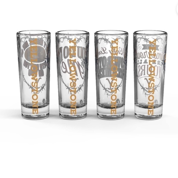 ****Donated***YELLOWSTONE set of 4 Valentine graphic shot glasses 2 ozs each - Picture 2 of 10